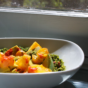 Kale-chop with Avocado, Heirloom Tomato & Harissa